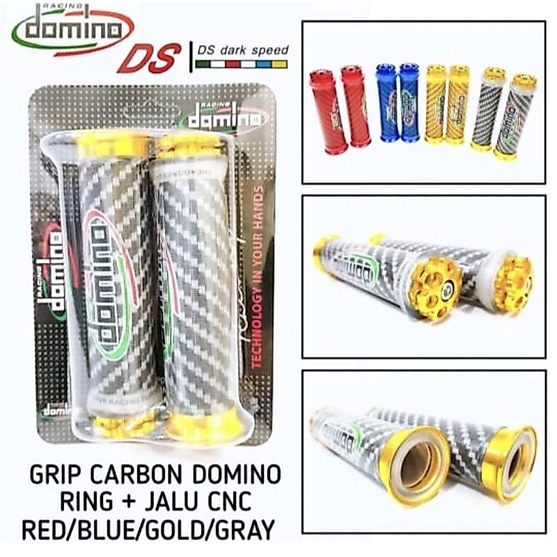1 set kiri kanan sarung gas karbon domino cnc bulu + ring alloy cnc uni ersal semua motor bisa pakai