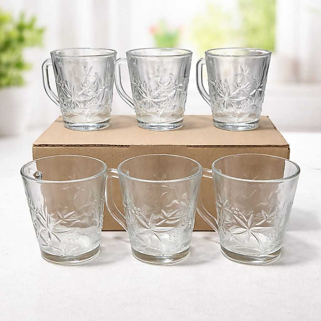 Gelas Cangkir Kopi Gagang isi 6-SI 6 PCS GELAS CANGKIR KOPI Bunga GAGANG WARUNG BELING BENING