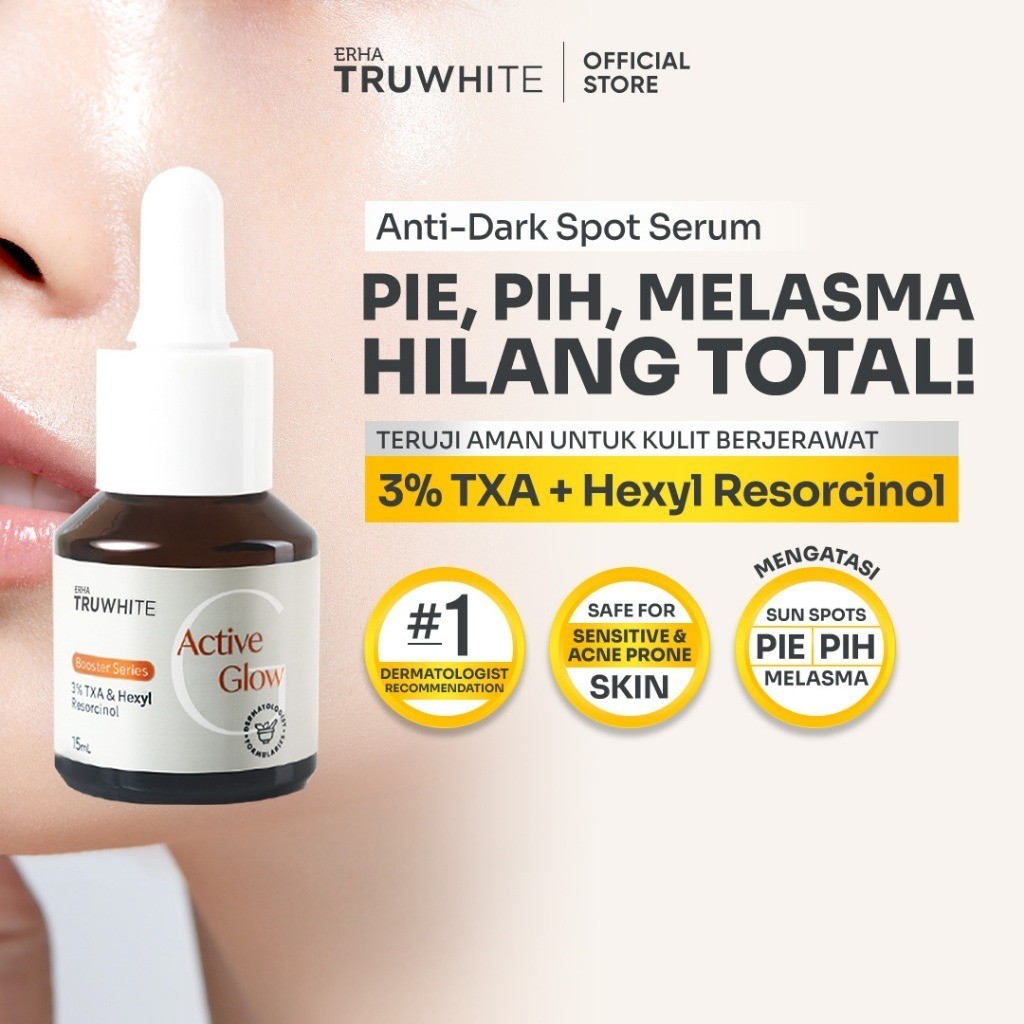 (ORIGINAL) ERHA Truwhite Active Glow Booster 15ml – Serum 3% Tranexamic Acid & Hexylresorcinol untuk
