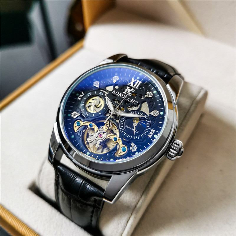 Fully automatic men's mechanical watch, waterproof, tourbillon, skeleton design, multifunctional men