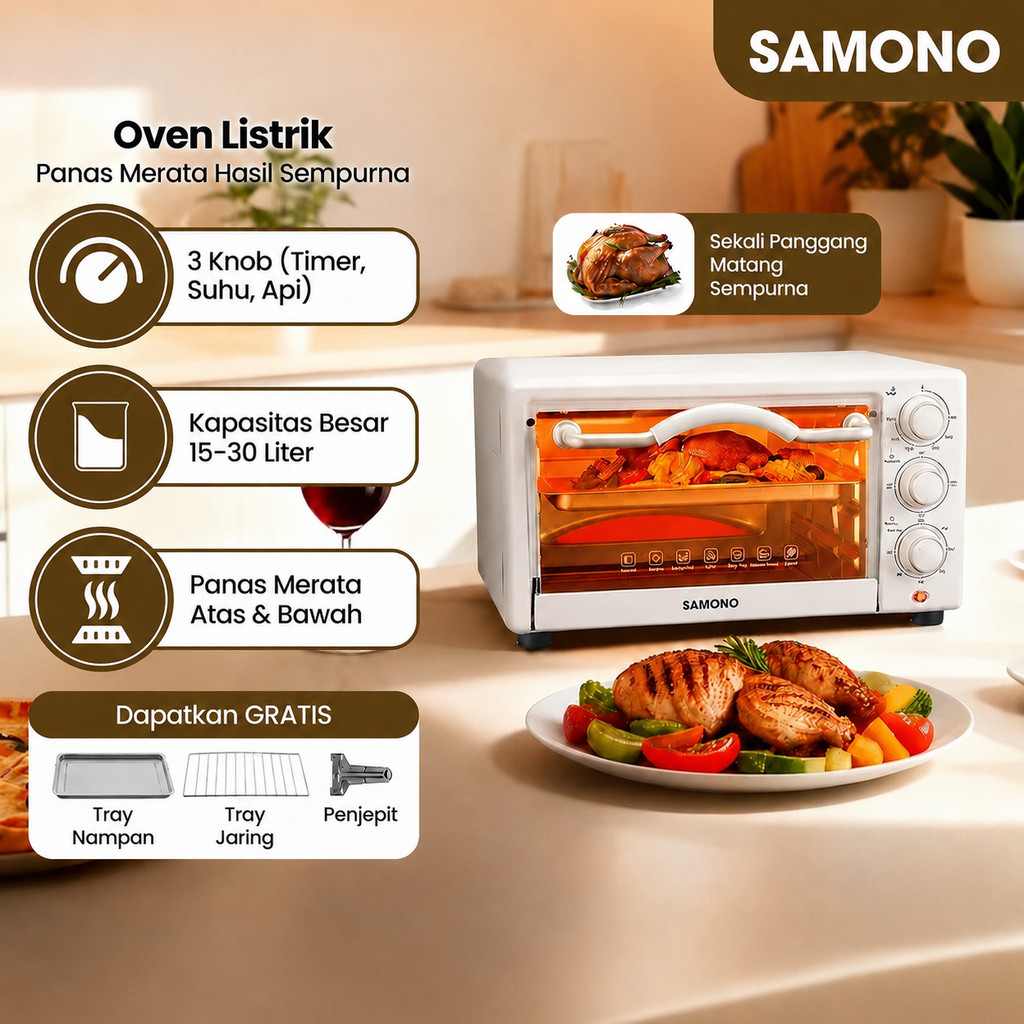 SAMONO Electric Oven dan Oven Air Fryer Serbaguna - Low Watt