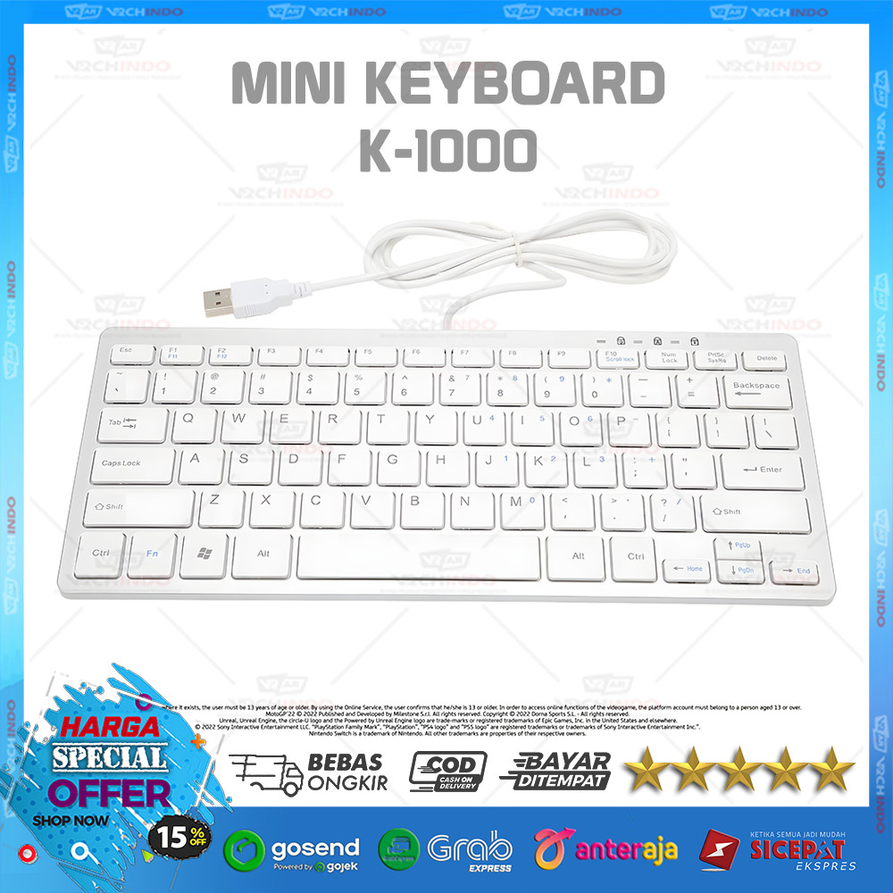 K1000 Keyboard Mini USB 78Key Putih Keyboard Kabel Slim untuk Laptop dan PC 