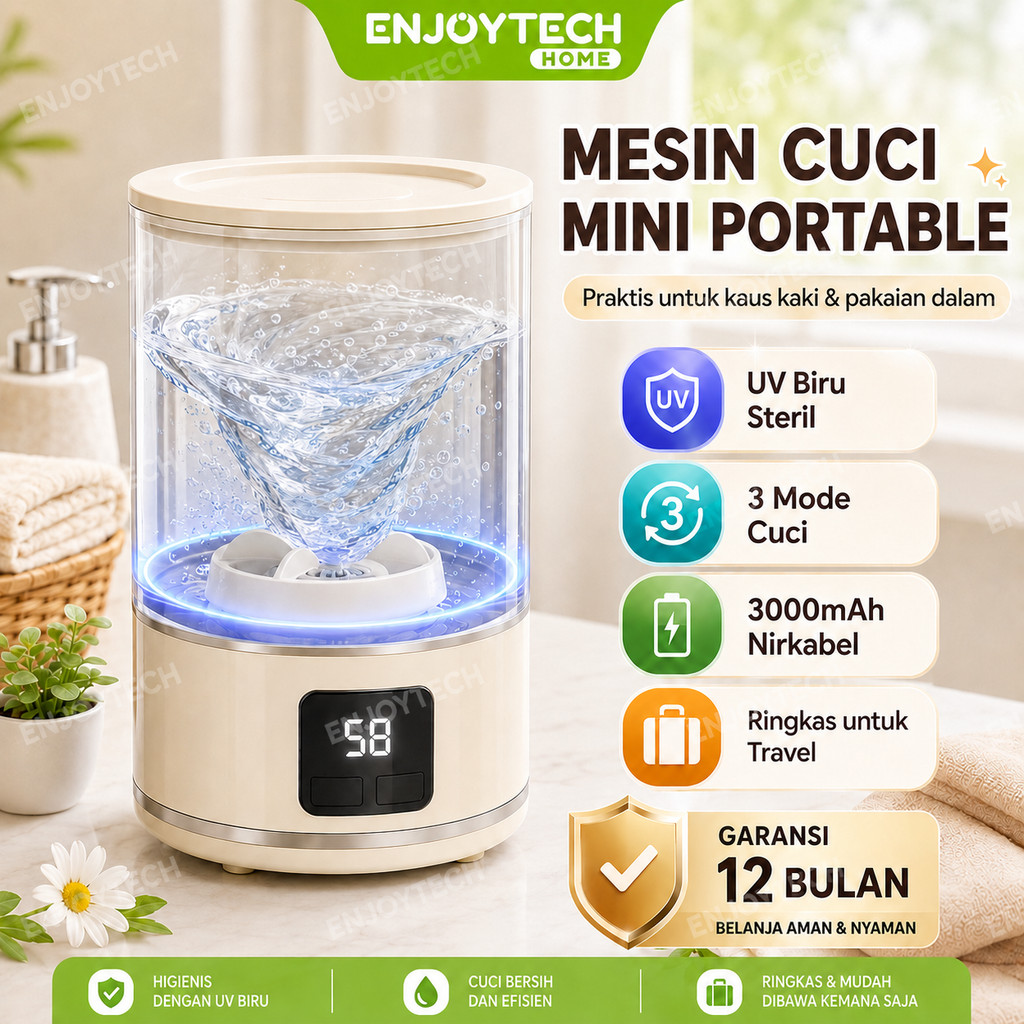 Mesin Cuci Mini Wireless  Sterilisasi Cahaya Biru Cuci Kaus Kaki Pakaian Dalam