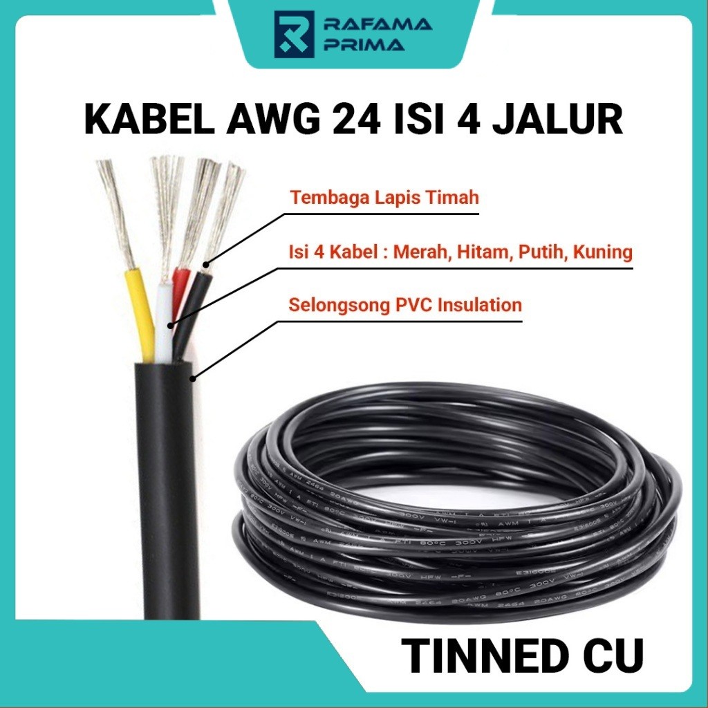 Kabel AWG 24 Isi 4 Jalur Tinned CU + selongsong