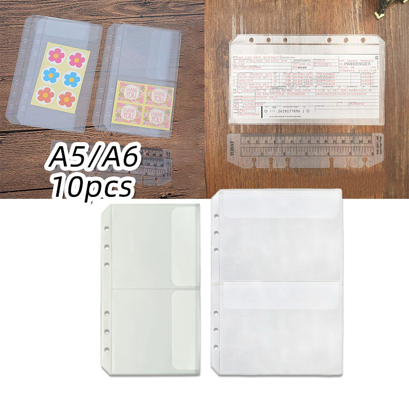 10 Pcs Binder Pocket A5 A6 Kantong Ziplock Pouch PVC Sleeve Plastik Refill Buku Catatan Awet