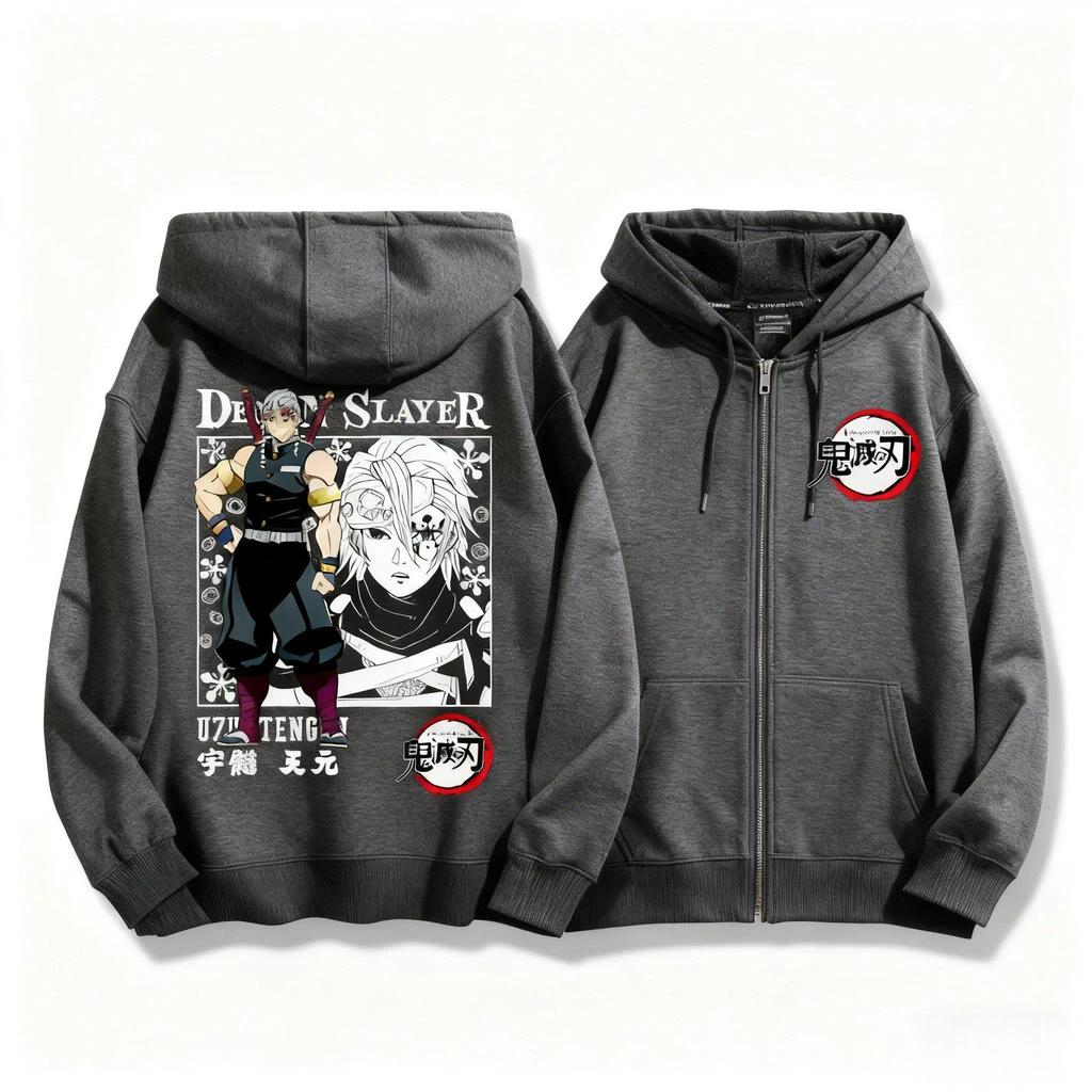 Demon Slayer Uzui Tengen Hoodie Anime Graphic Print Sweatshirt  Zip Up Jacket Casual Cosplay