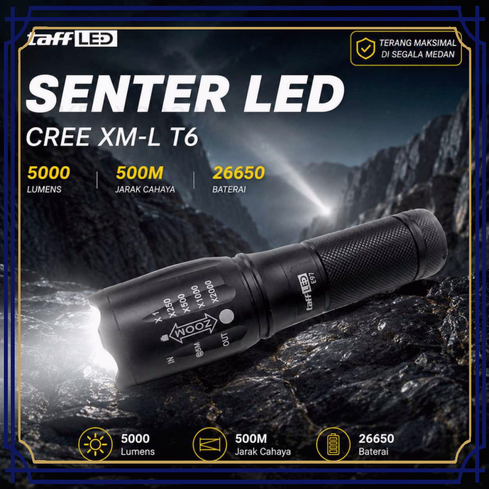 TaffLED Senter LED T6 26650 5000 Lumens - E97