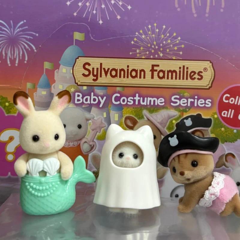 Original Sylvanian Families Makeup Session Dollhouse Black Eared Cat Ghost Cat Rabbit Flocking Doll 