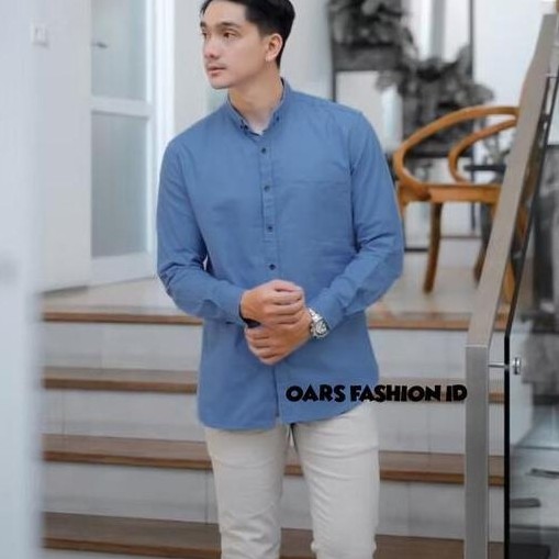 Ucelmagalbolo  - Kemeja Polos Warna Denim Bahan Katun Lengan Panjang Pendek Pria Casual Slimfit Jumb