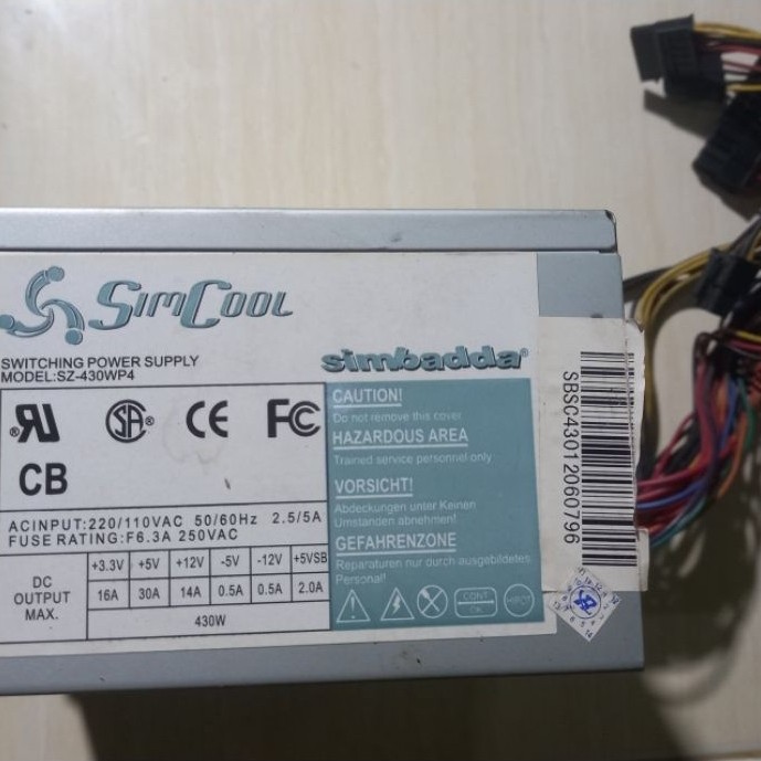 Jual PSU Power Supply SimCool Simbadda 430W SZ430WP4 Second-Preloved Normal murah