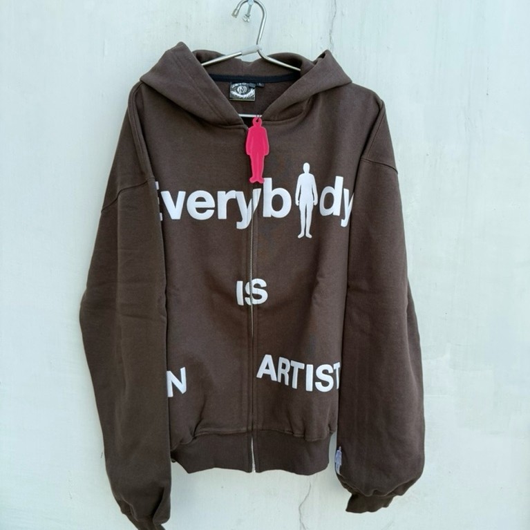 Morteils Everybody Is An Artist Zipper Boxyfit Hoodie Brown