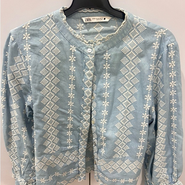 ZARA Embroidered Blouse (Light Blue)