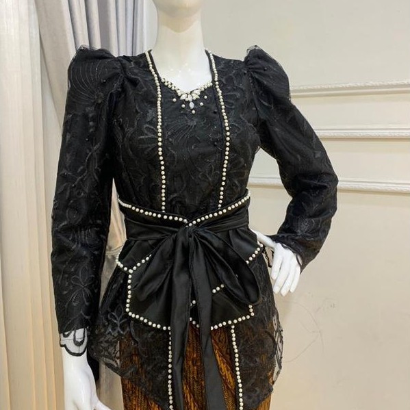 Promo  Kebaya Puff + Obi Belt Motif Bunga S-Xxl