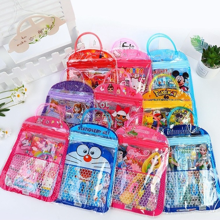tas alat tulis anak 6in1 set pensil buku kartun minion frozen doraemon