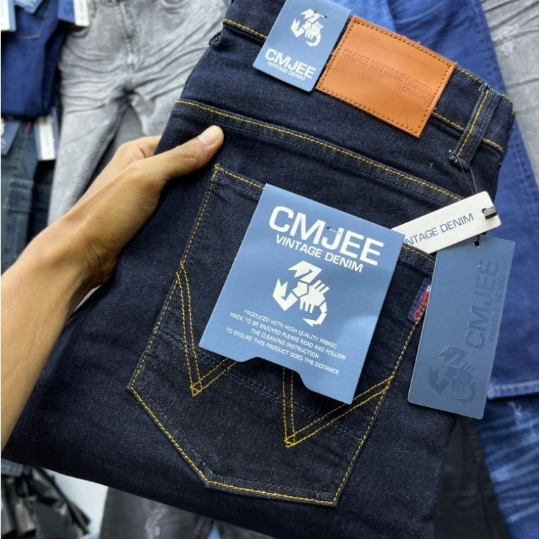 Cmjee Vintage Denim Celana Panjang Jeans Pria Stretch Slim Fit art rm
