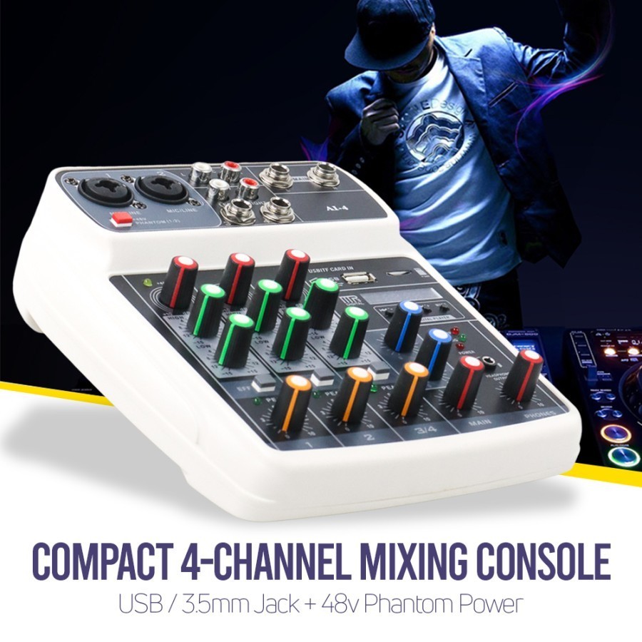 Muslady Compact Mixing Console Mixer 4 Channel Phantom 48V
