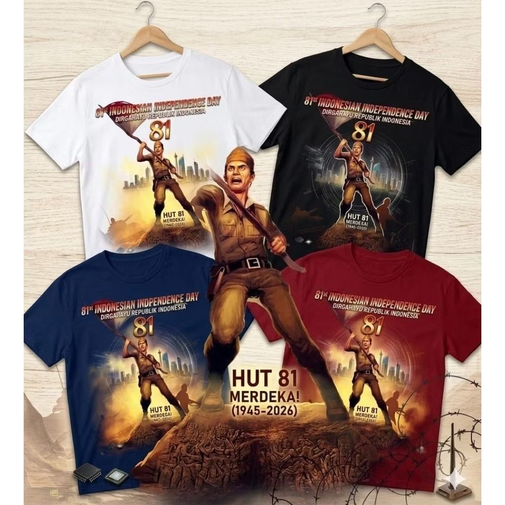 T-Shirt Kaos Agustusan HUT RI Ke-81 Desain Veteran Pejuang Merdeka Premium Cotton Combed