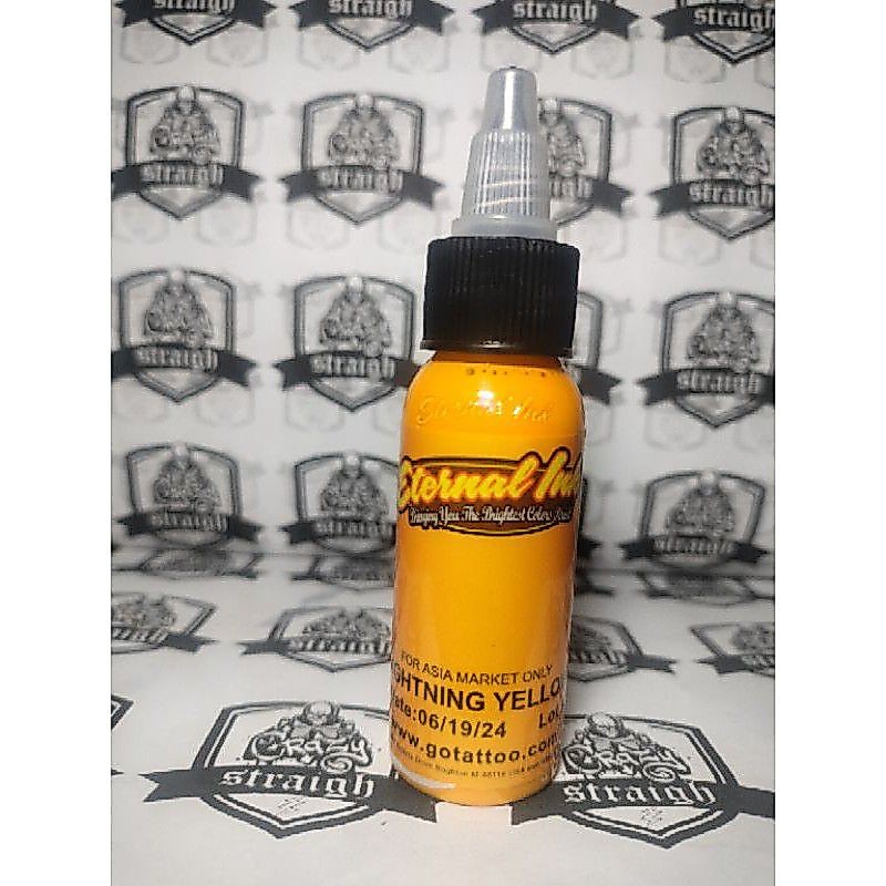 Tinta tattoo ETERNAL INK 30ML/1oz warna LIGHTNING YELLOW pewarna tato dengan logo eternal di botol