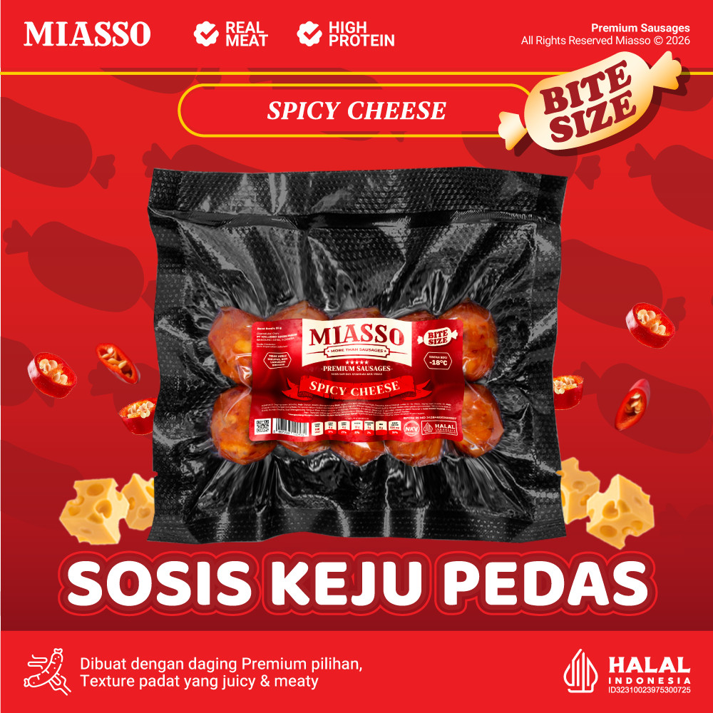 MIASSO Spicy Cheese Bite – Sosis Keju Lumer Halal | Frozen Food & Cemilan Kekinian