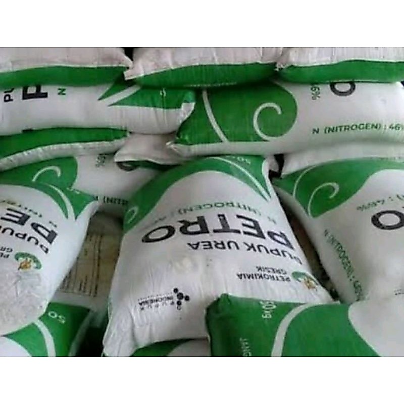 Pupuk Urea Petro (NonSUBSIDI), Nitrogen 46%. Kemasan Repack 1 kg dan 5 Kg kemasan Pabrik