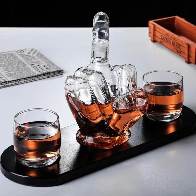 1000 ml Funny Middle Finger Whiskey Decanter, Novelty Glass Liquid Bottle for Men Cave, Party & Pran