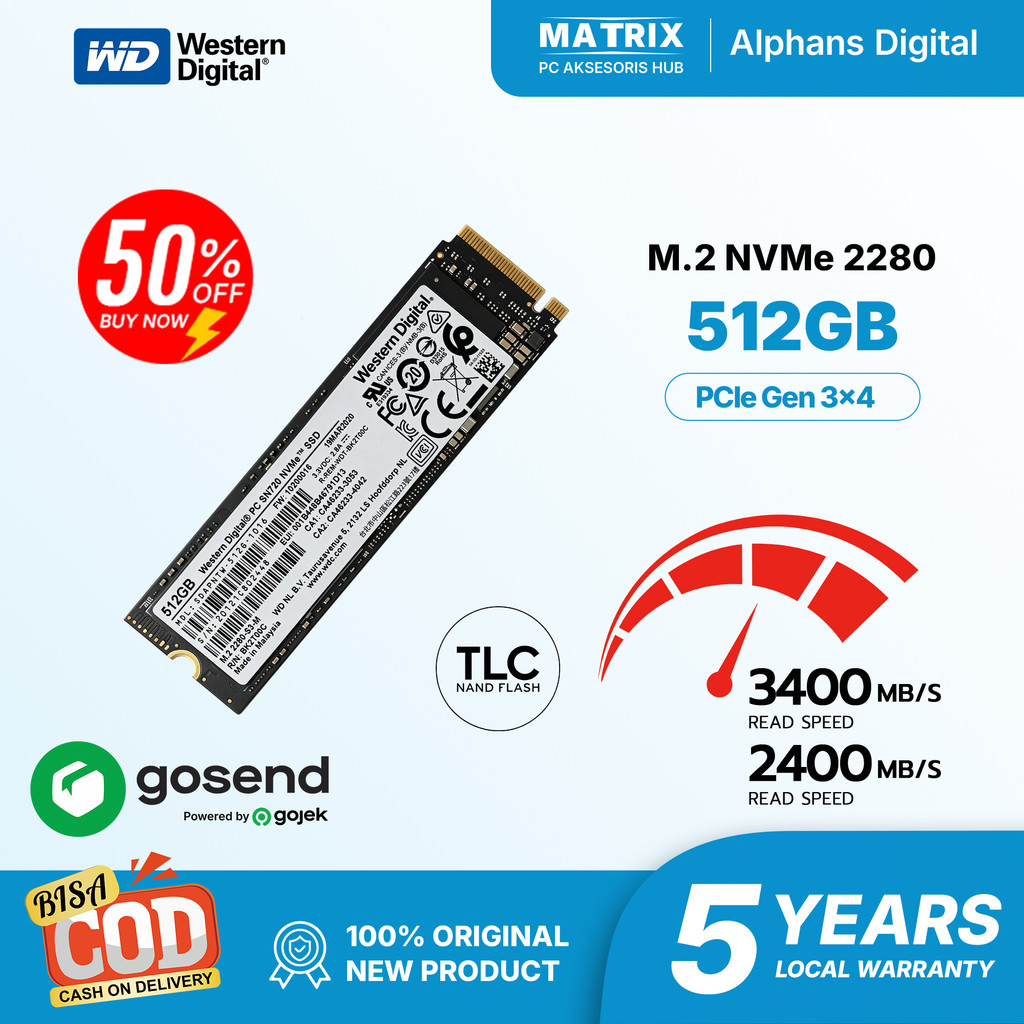 SSD NVMe Western Digital SN730 M.2 2280 512GB/1TB 3400MB/s Garansi 3D NAND TLC untuk Enthusiast