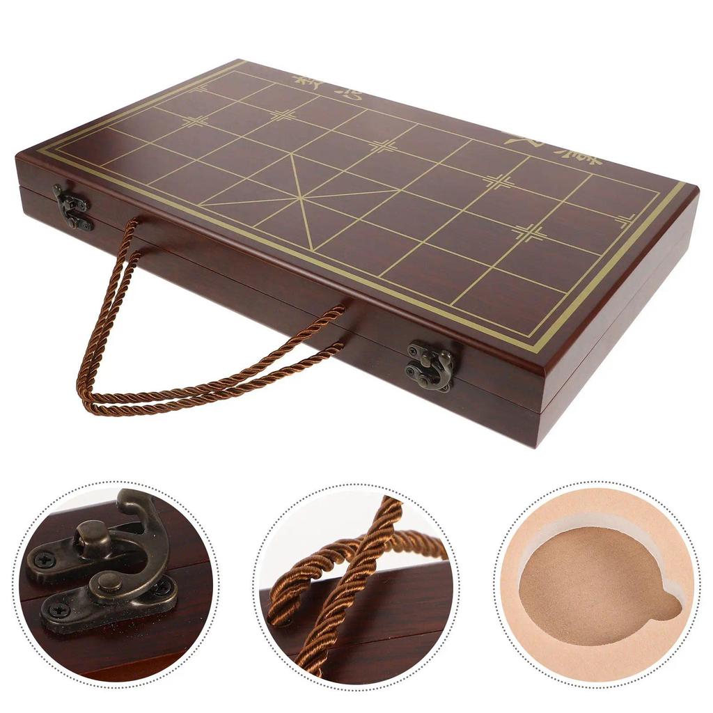 1Set Portable Wooden Xiangqi Chinese Chess Set Dual Function Box Storage Board Trational Travel Ches