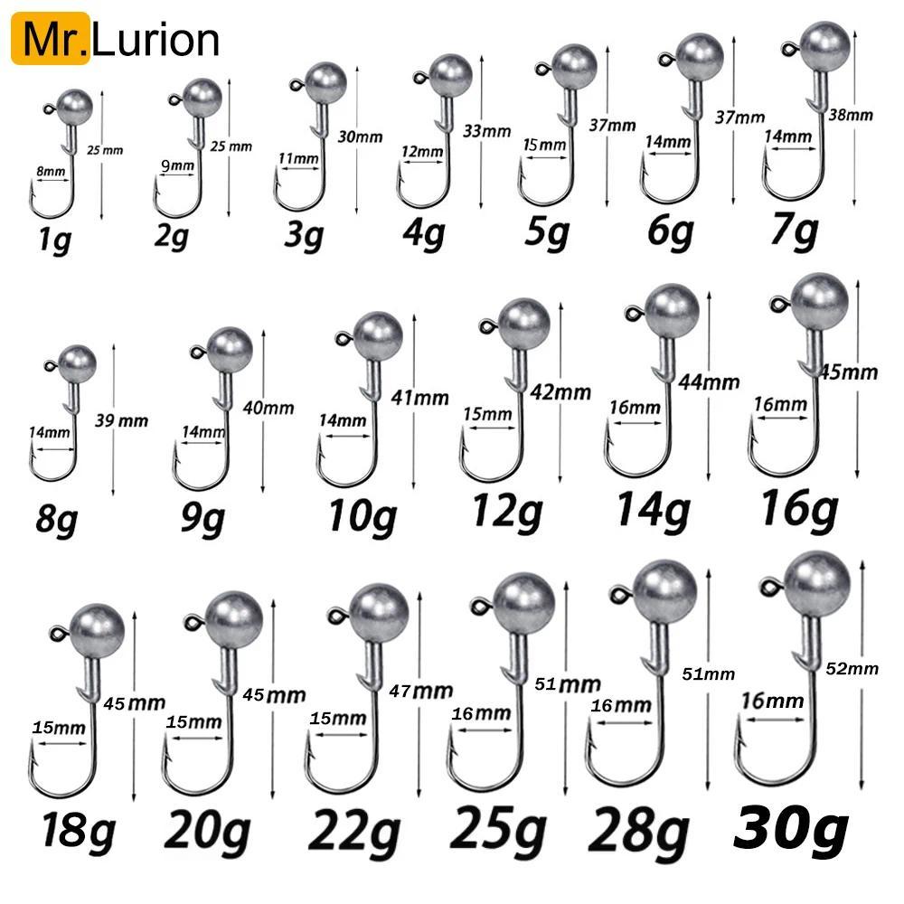 MrLurion 1g 2g 3g 4g 5g 10g 20g 22g 25g 28g fishing jig head hook , rigging hook for crank soft grub