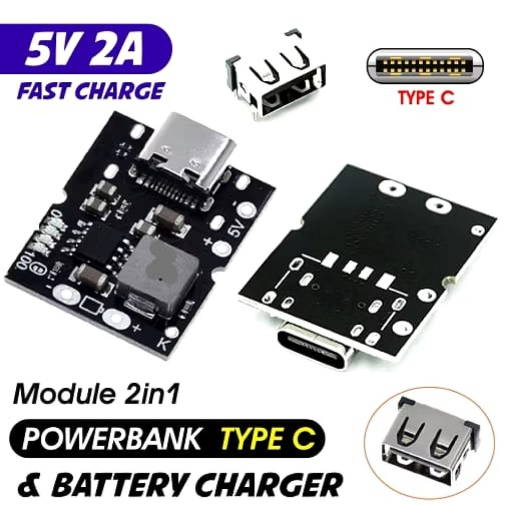 Modul PowerBank USB Type C Fast Charger Boost Step Up Baterai 18650