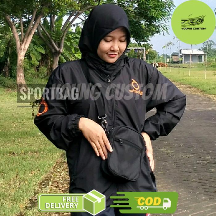 Jaket Parasut Sport Olahraga Pria & Wanita Hitam Ortus Logo Orange - -, -