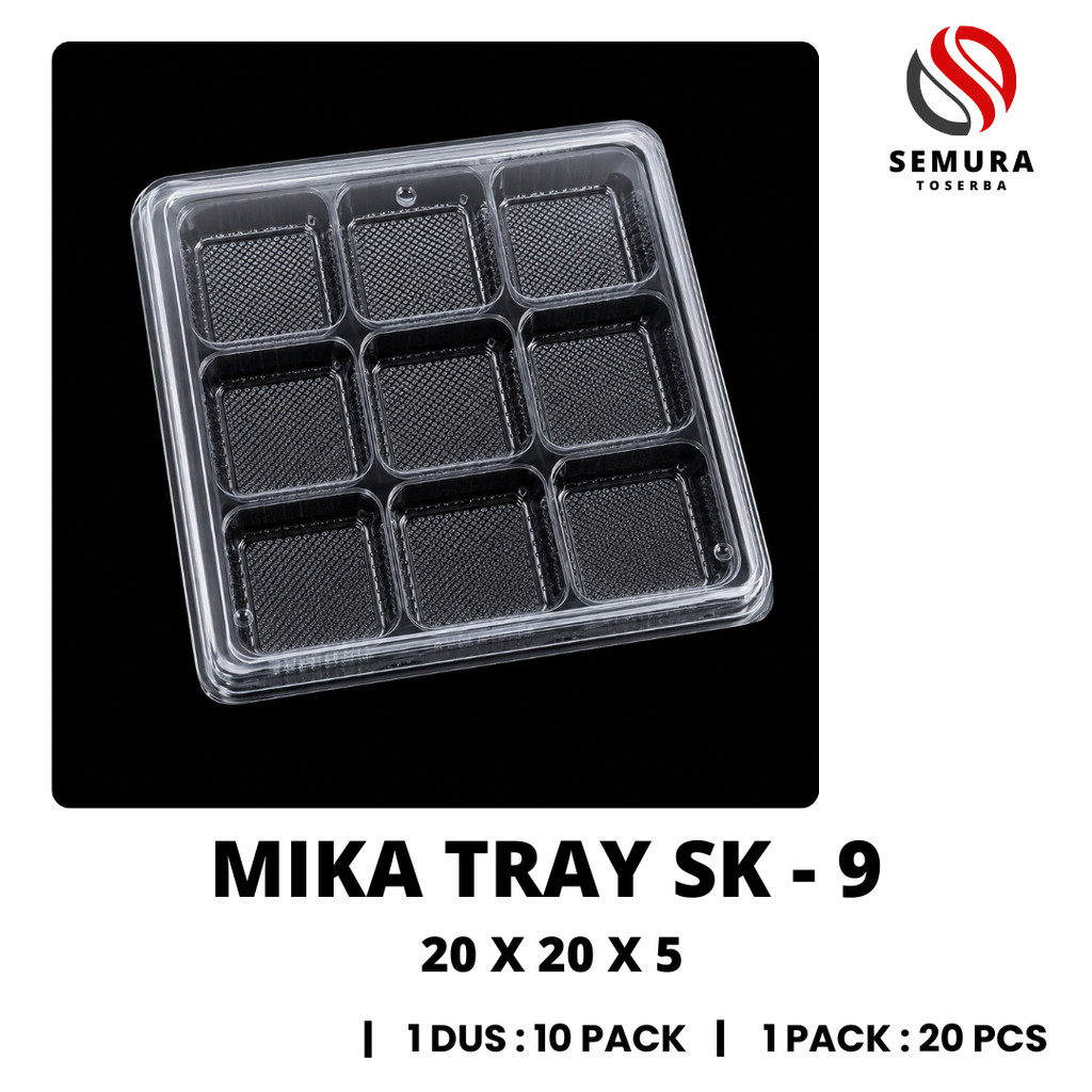 Mika Snack Tray Sekat 9 Hitam Isi 20pcs Mika Kue Puding Makanan