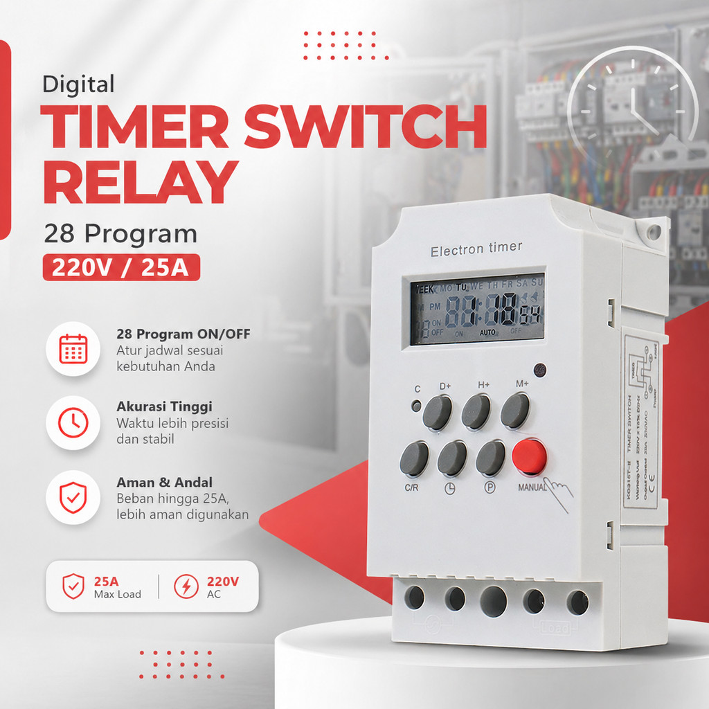 Digital Timer Switch 25A 28 Program Saklar Otomatis