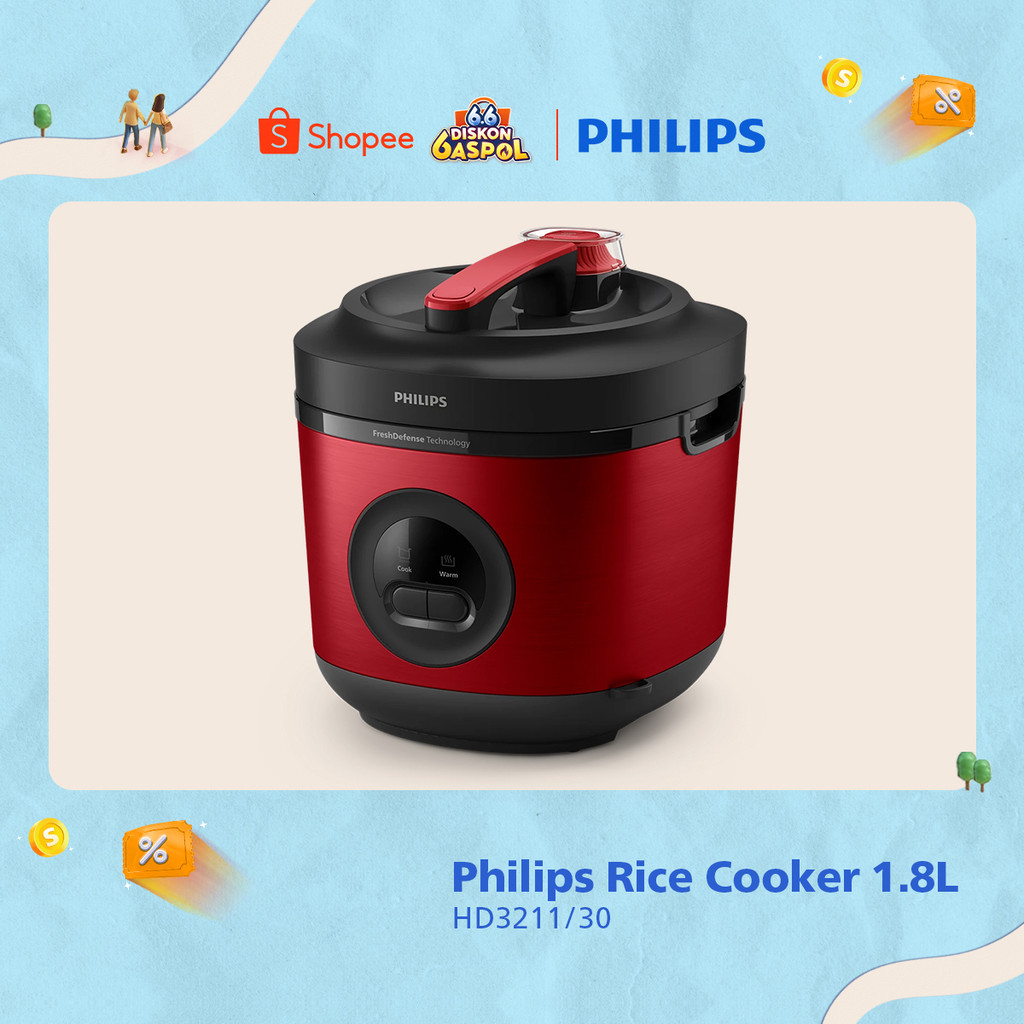 Philips Rice Cooker Magicom 1.8 L - 3000 Premium Series HD3211/30 - Merah - Bakuhanseki Inner Pot - 