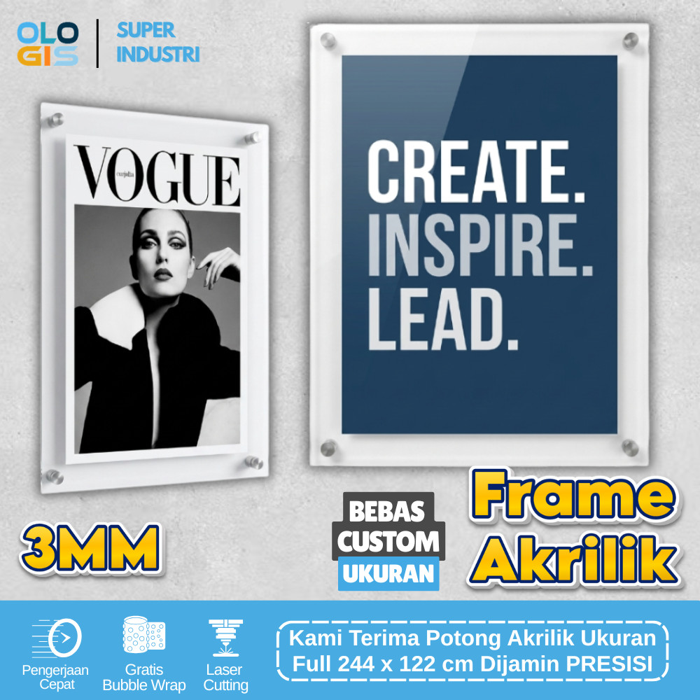 (CUSTOM) Bingkai Frame Akrilik Display Bening Tempel Sertifikat Poster Foto Lukisan Pajangan Dinding