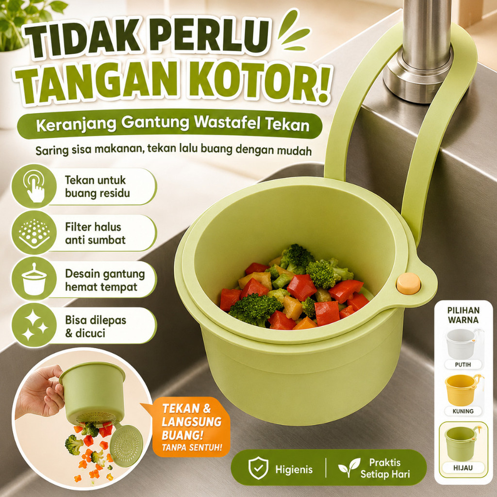 [24H Pengiriman COD] Keranjang Penyaring Wastafel Dapur/ Keranjang Gantung Wastafel Dapur Tipe Tekan