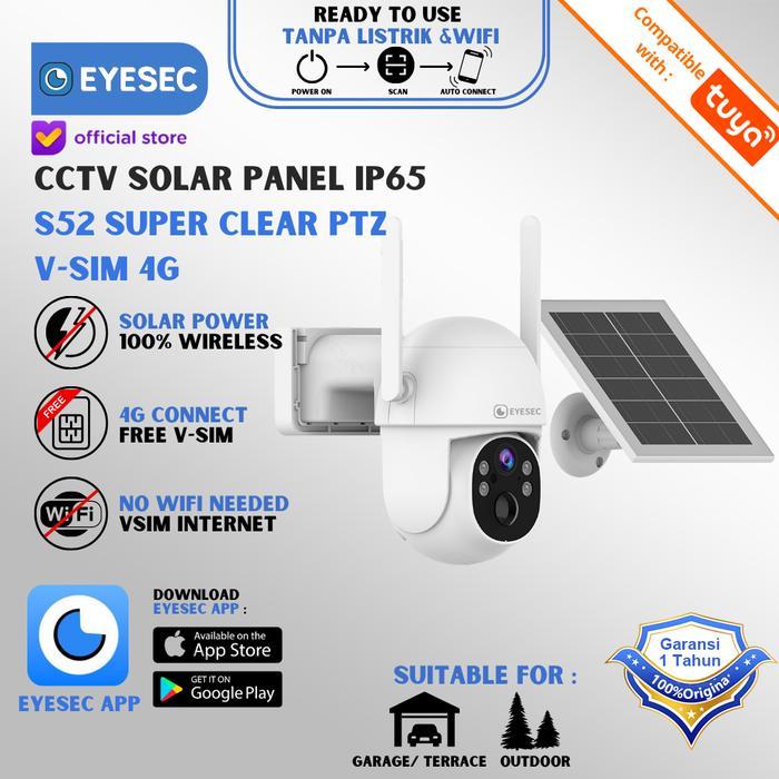 CCTV EYESEC 4G Tenaga Surya 6MP IP Camera Outdoor Siap Pakai Tanpa WiFi & Kartu SIM Solar CCTV kuota