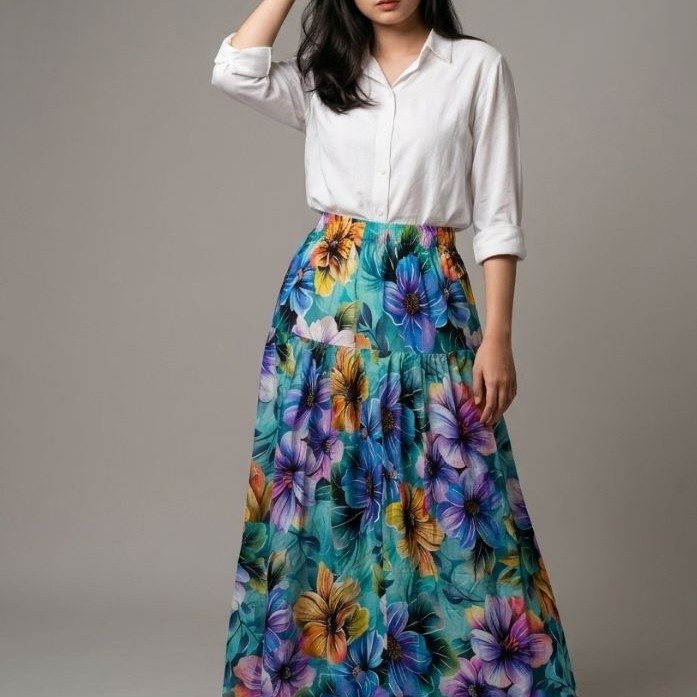 Rok Motif Bunga Bunga, Rok, Rok untuk ke pantai, Rok kekinian, Rok viral, Rok Casual, Bunga, motif b