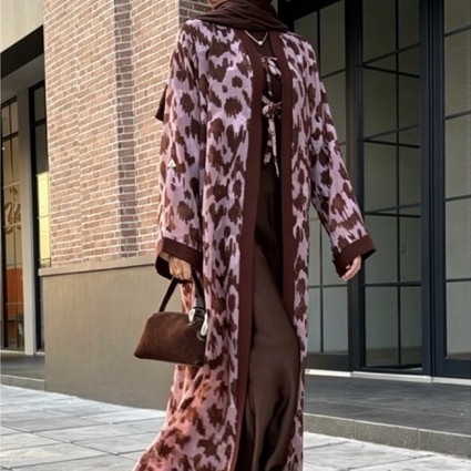 RANIA OUTER ABAYA • Outer Motif Pink Mahogany• Outer Unik • Pink dan Mahogany • Outer 3d chiffon • B