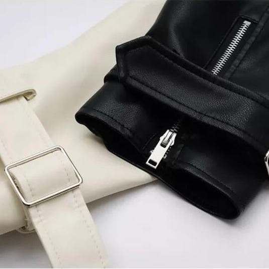 TERBARU Jaket Kulit Wanita Riders Hitam Putih / Leather Jacket