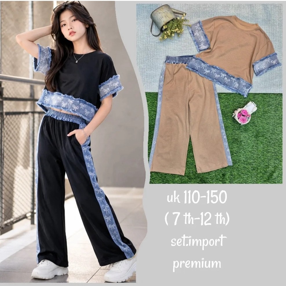 Set Kulot Kombinasi Jeans Pita Blink Import Premium