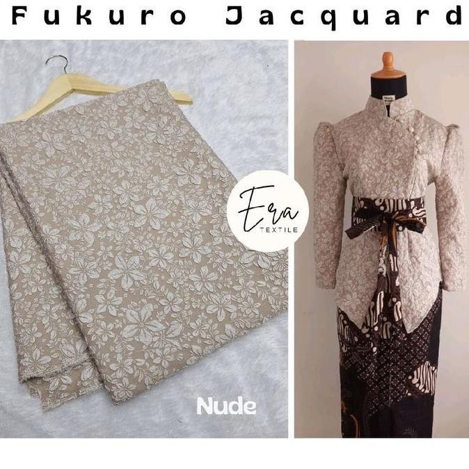 Rantimarian22 - Kain Fukuro Jacquard Emboss Premium , Bahan Kebaya Janggan Elegant - Bahan Jacquard 
