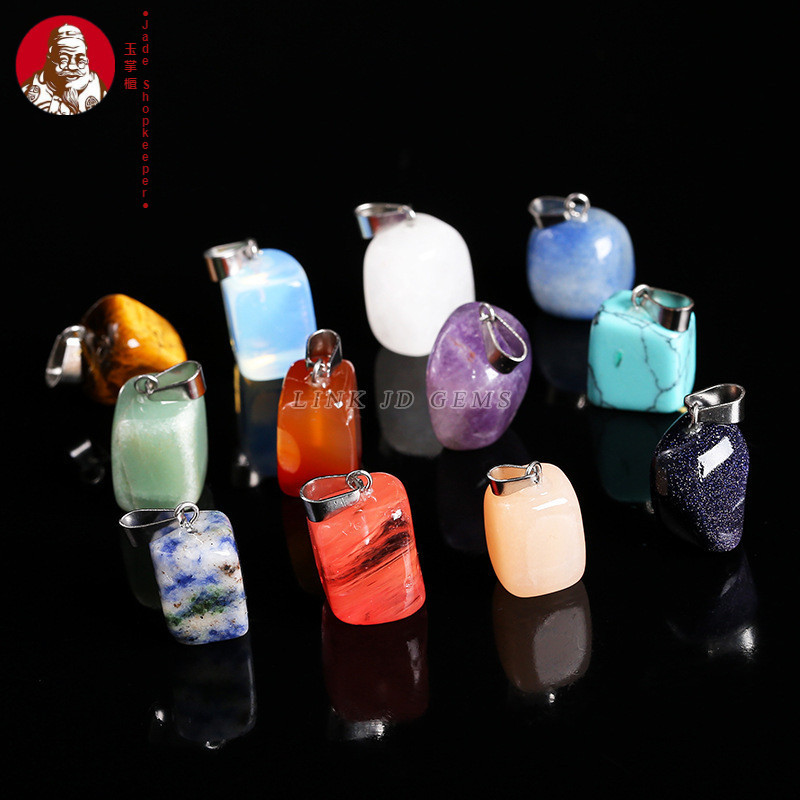 (10 pcs) Liontin persegi batu kasar Amethyst, batu mataharimau, liontin perhiasan DIY