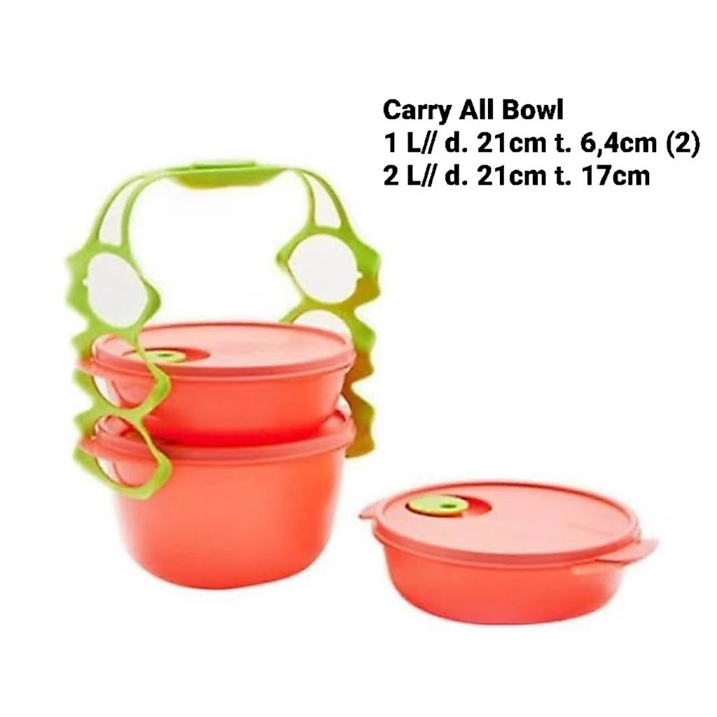 tupperware carry all bowl warna guava ukuran 1L + 1L + 2L rantang bulat 3 susun