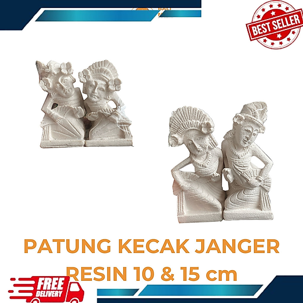 Patung Kecak Janger resin Berpasangan Batu Putih - Patung Kecak Janger Batu - Patung Penari Bali - P