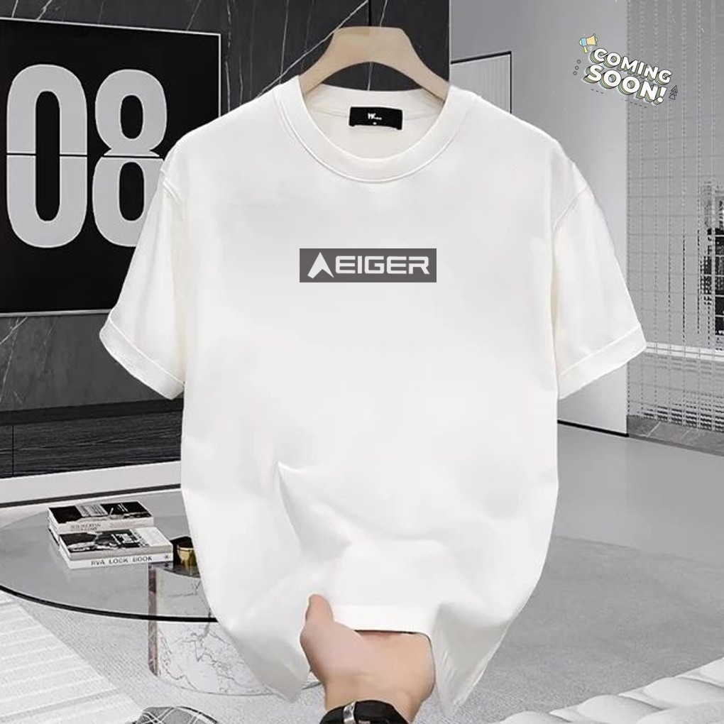 * COD * EIGER T-shirt Katun Putih Pria Wanita Nyaman Lengan Pendek Kasual Basic Kaos Distro Pria
