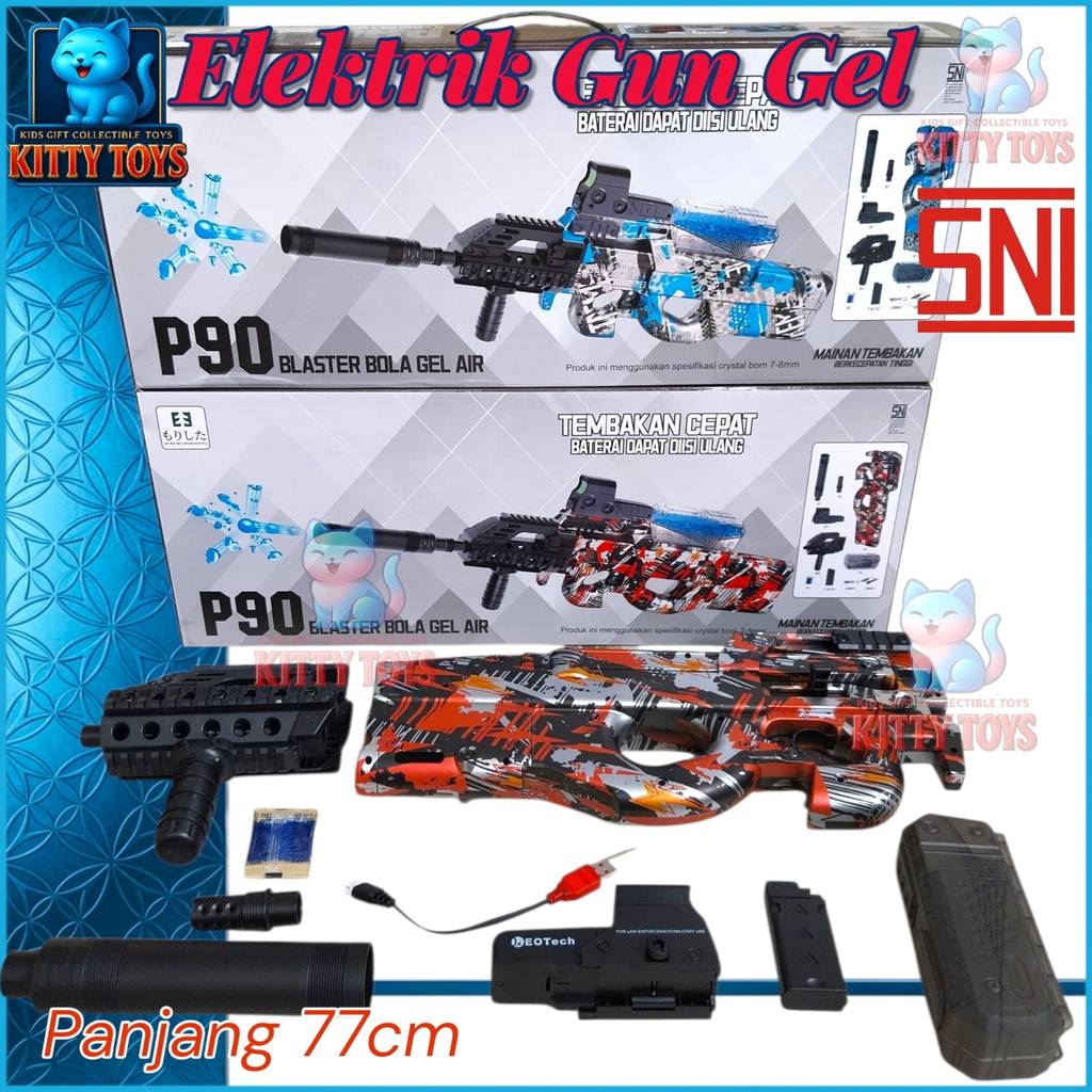 Mainan Olahraga Luar Ruangan P90 Water Gel Blast Model 77 cm Otomatis