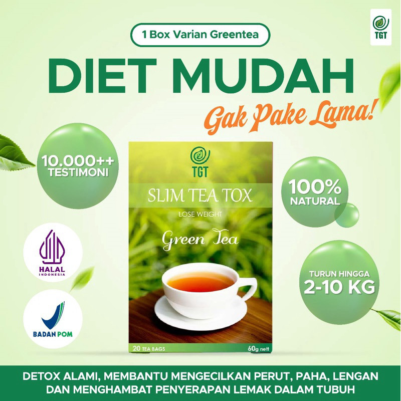 PROMO TGT SLIM Tea Tox Green Tea - Teh Detox Penurun Berat Badan Diet 1 BOX