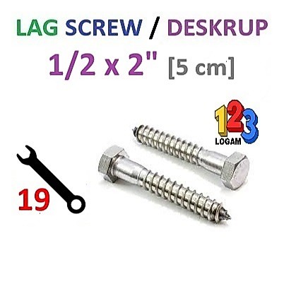 1/2 x 2" Inch Lag Screw Deskrup Baut Sekrup Kayu Fisher Kunci 19