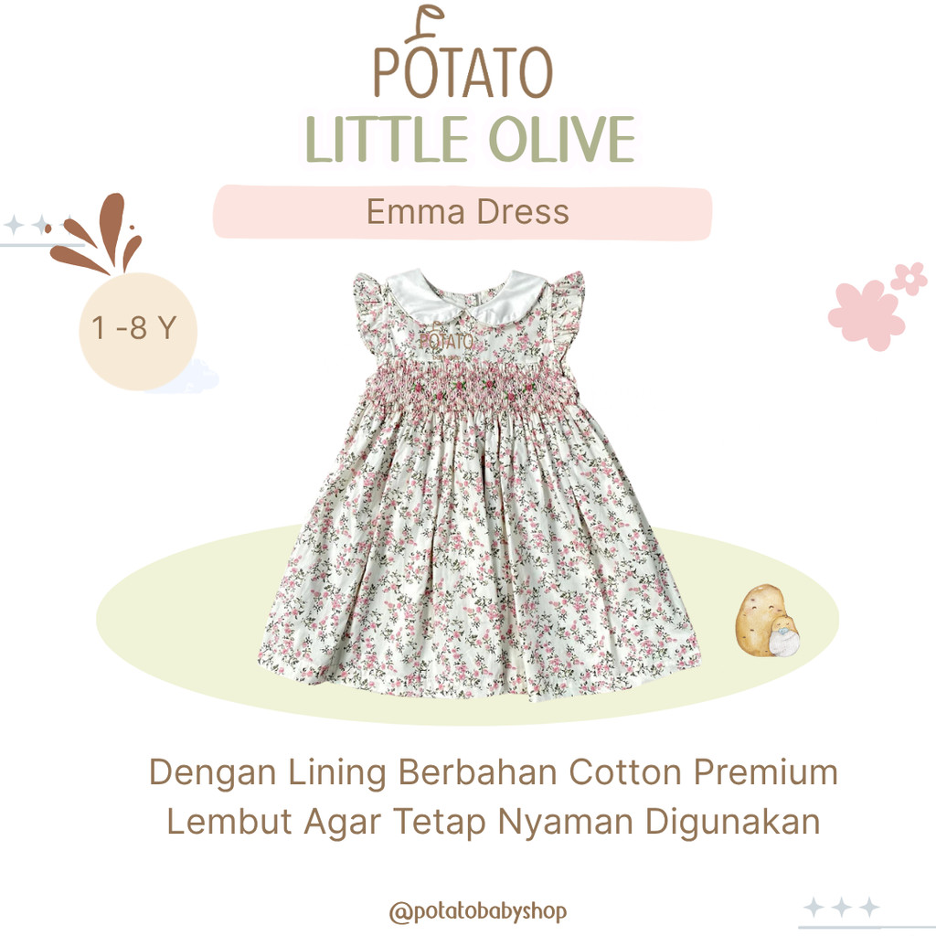 Little Olive Dress Emma Anak Usia 1-8 Tahun/Dress Dear GG/Terusan anak Cewek/hand smocked Dress
