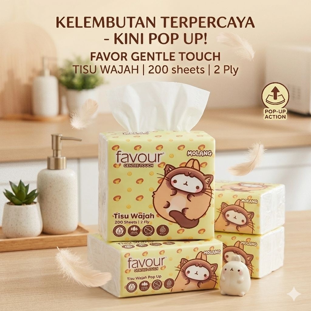 TISSUE mini POP UP Favour Character Molang Gentle Touch Pop Up Facial Tissue 2 Ply 200 Sheets